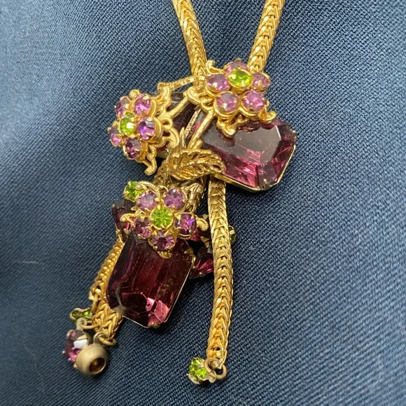 Rare Vintage Alice CAVINESS Purple Art Glass Rhinestone Tassel Designer Set - Picture 15 of 16